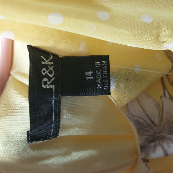 R&K Women's Maxi Sleeveless Dress 14 Floral Yellow Dots W-360 - Picture 4 of 6
